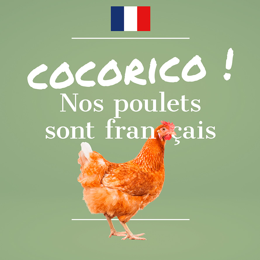 Des poulets origine France dans notre Taboulé au poulet!