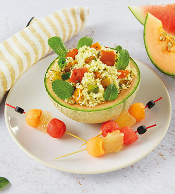 Taboulé oriental, melon, pastèque, pamplemousse et menthe