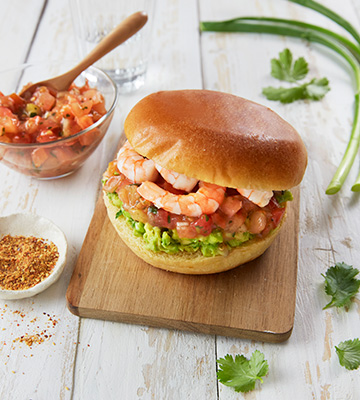 Bun fourré au Tartare de Tomates et crevettes